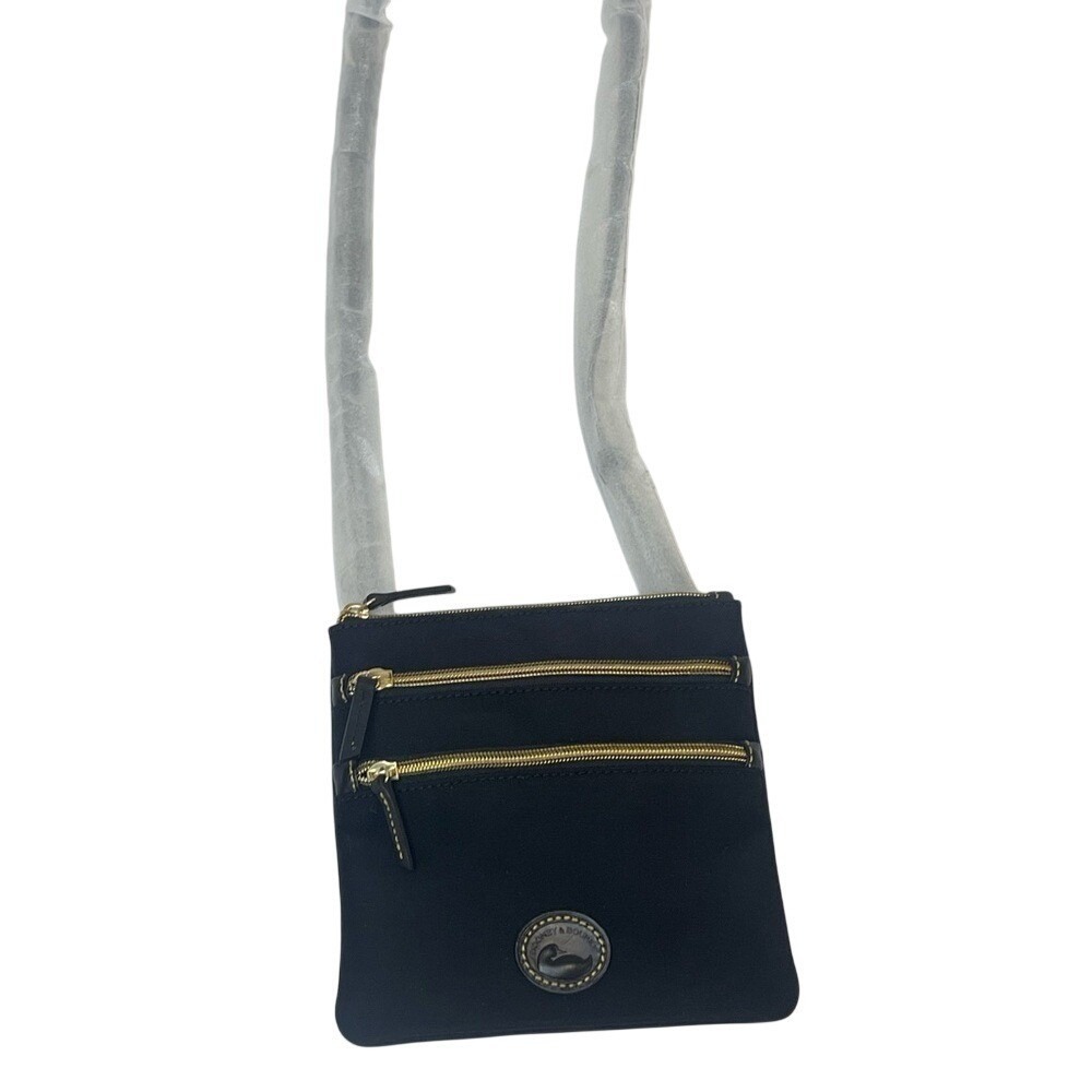 Dooney & Bourke Black Nylon Triple Zip Crossbody Bag‎ Gold Tone Hardware